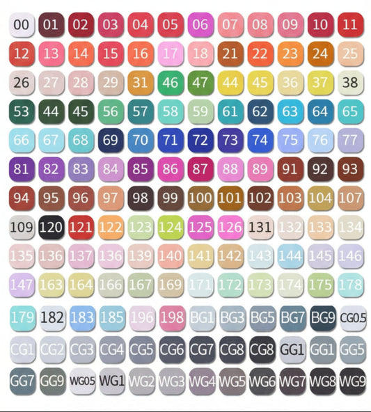 Set of 168 colored marker color swatches 